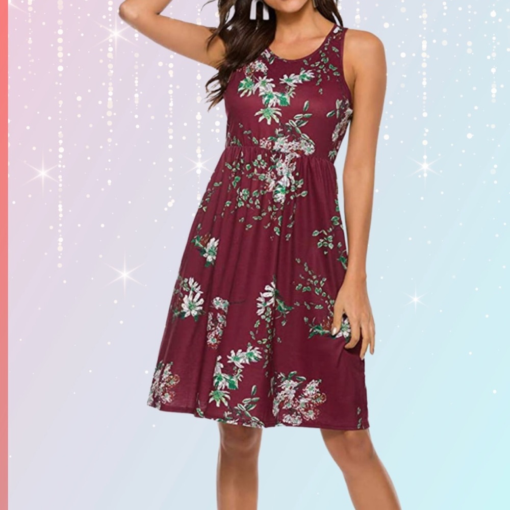 Floral/Wine Red summer dress with Pockets